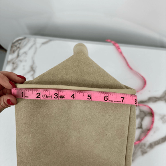 Margot Jamee Double Strapped Suede Tote Bag with Pouch Cream Minimalist - Picture 6 of 14